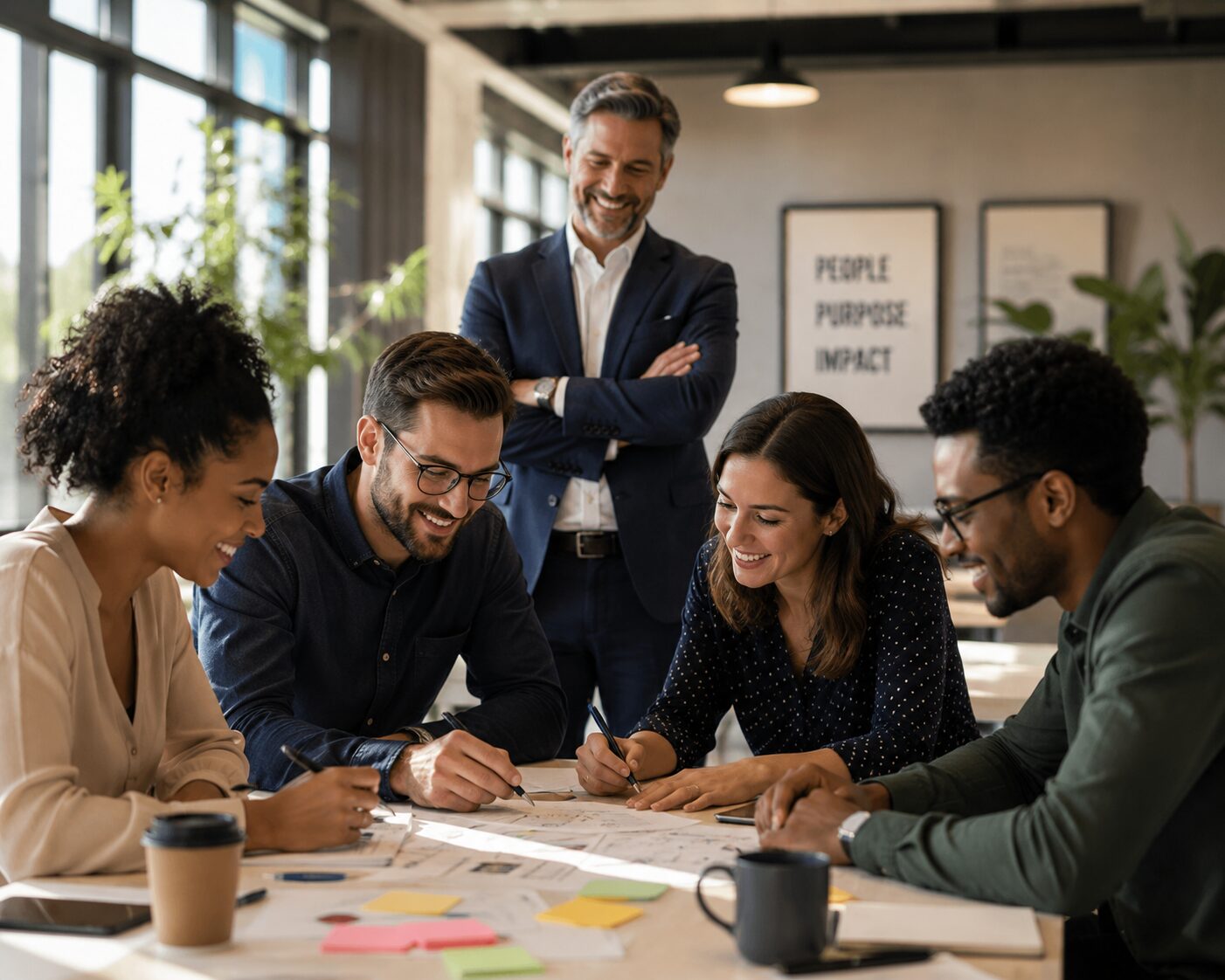 Managers collaborating in a bright modern office
